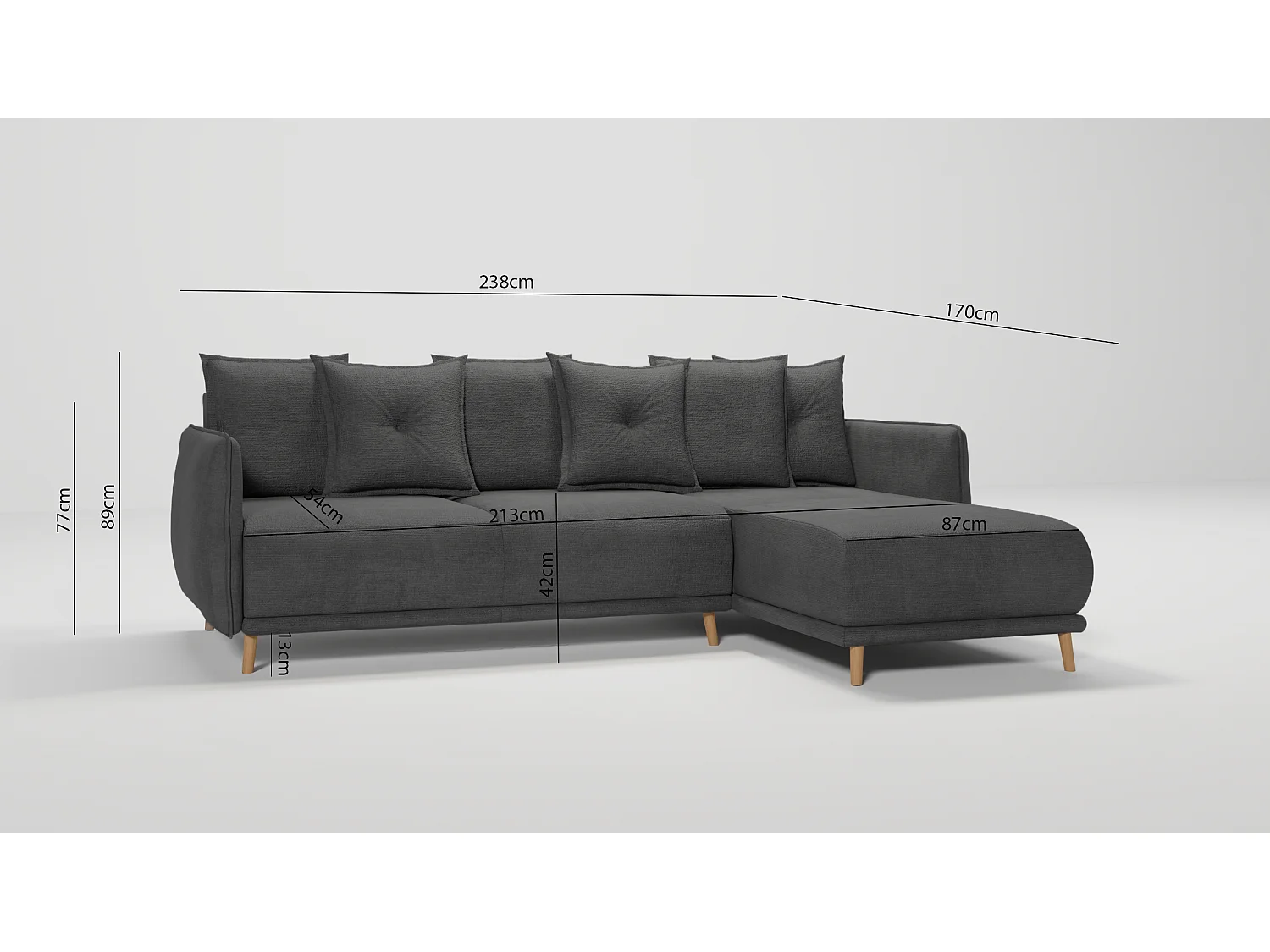 Ecksofa Noah mit Bettfunktion und Bettkasten, im skandinavischen Design