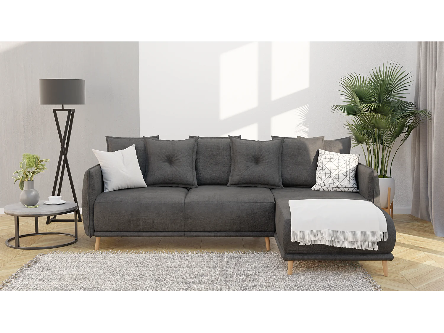 Ecksofa Noah mit Bettfunktion und Bettkasten, im skandinavischen Design