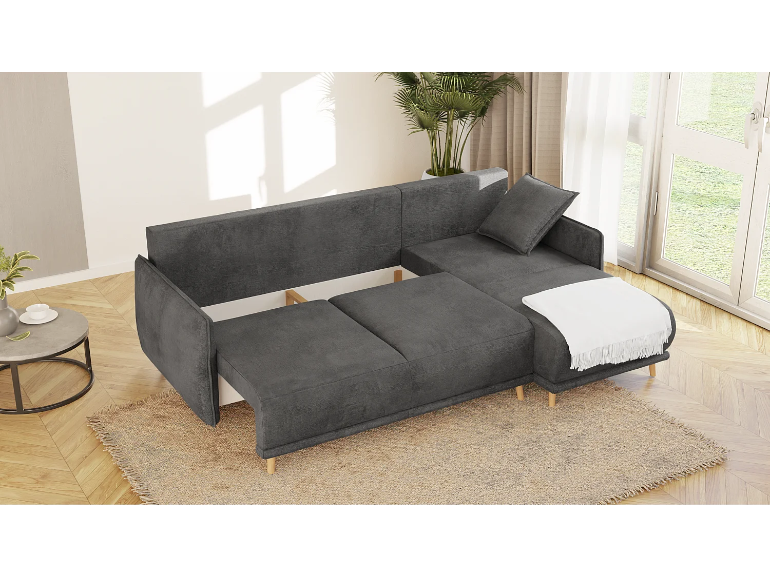 Ecksofa Noah mit Bettfunktion und Bettkasten, im skandinavischen Design