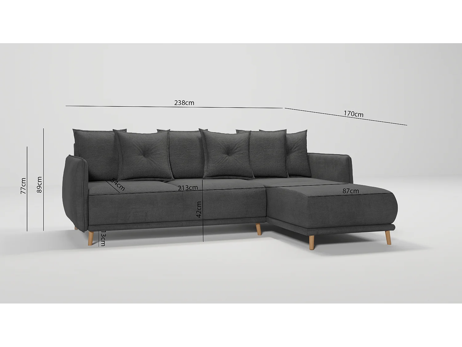 Ecksofa Noah mit Bettfunktion und Bettkasten, im skandinavischen Design
