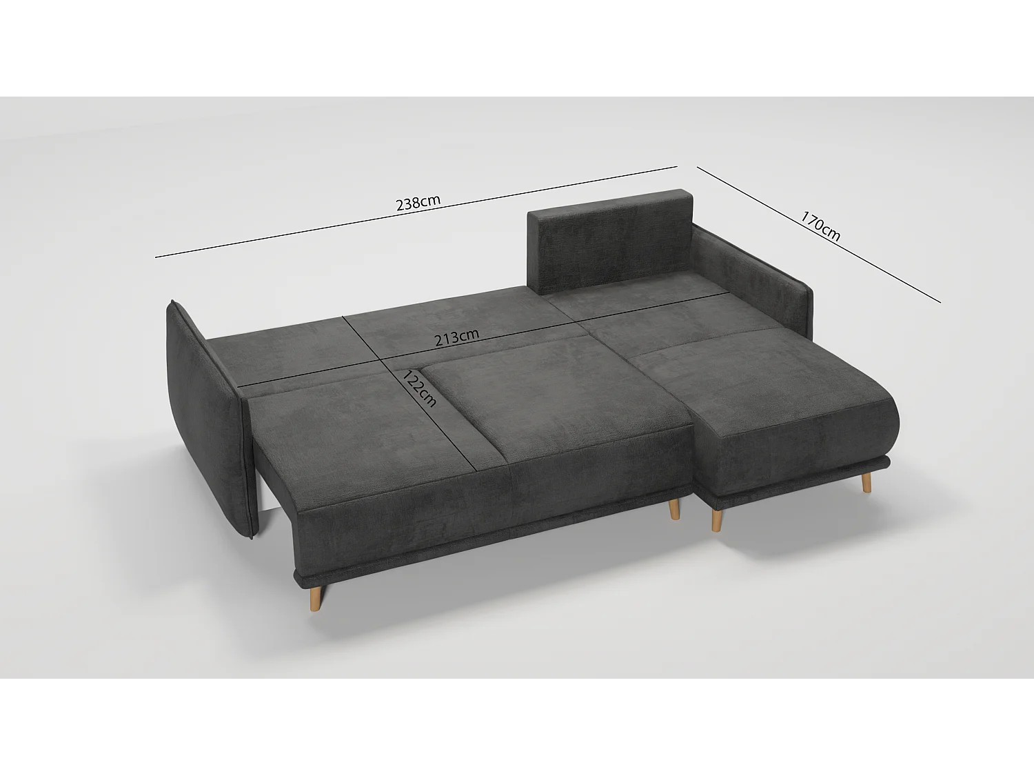 Ecksofa Noah mit Bettfunktion und Bettkasten, im skandinavischen Design