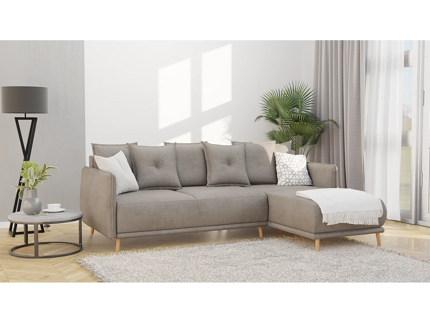 Ecksofa Noah mit Bettfunktion und Bettkasten, im skandinavischen Design