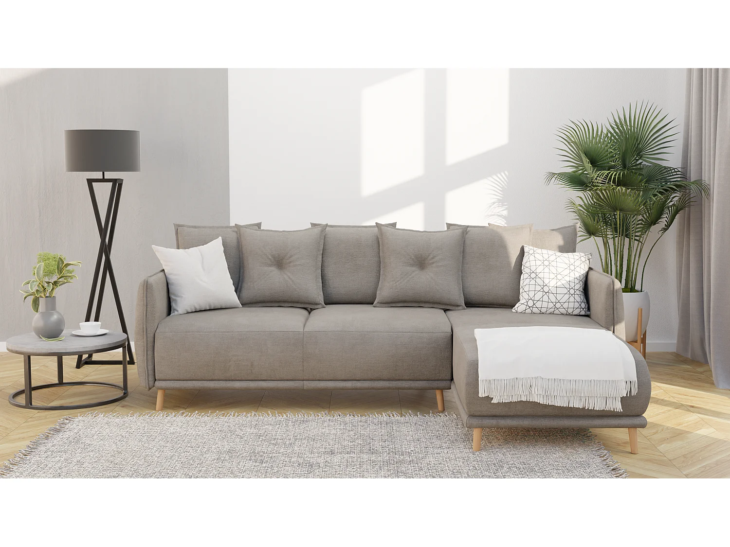 Ecksofa Noah mit Bettfunktion und Bettkasten, im skandinavischen Design