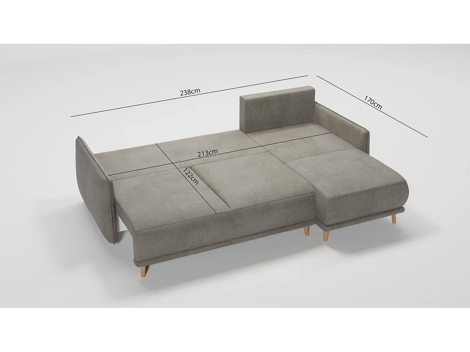 Ecksofa Noah mit Bettfunktion und Bettkasten, im skandinavischen Design