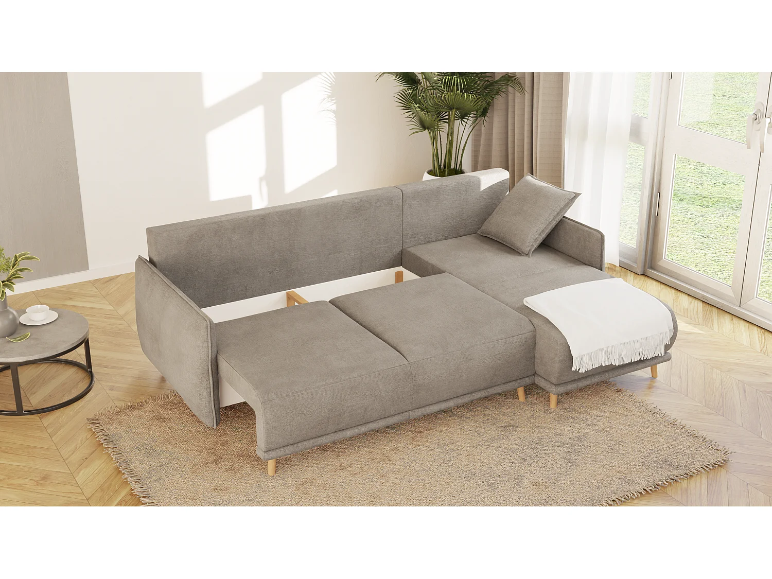 Ecksofa Noah mit Bettfunktion und Bettkasten, im skandinavischen Design