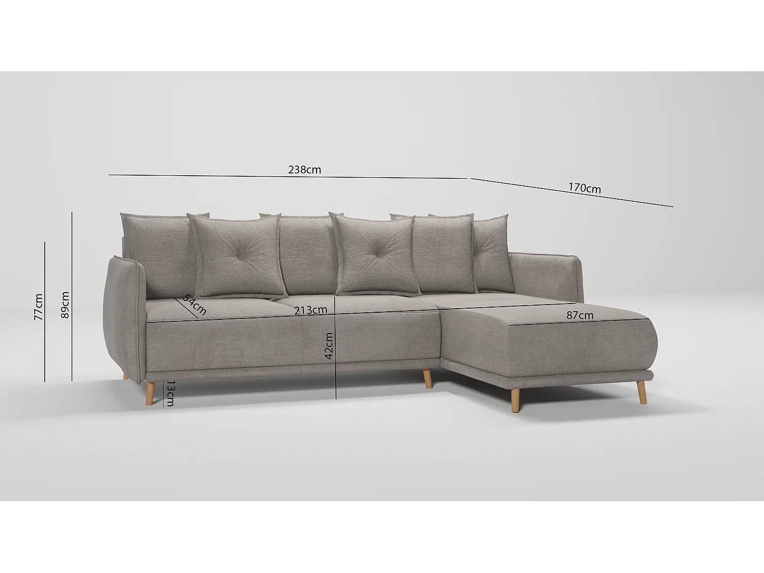 Ecksofa Noah mit Bettfunktion und Bettkasten, im skandinavischen Design