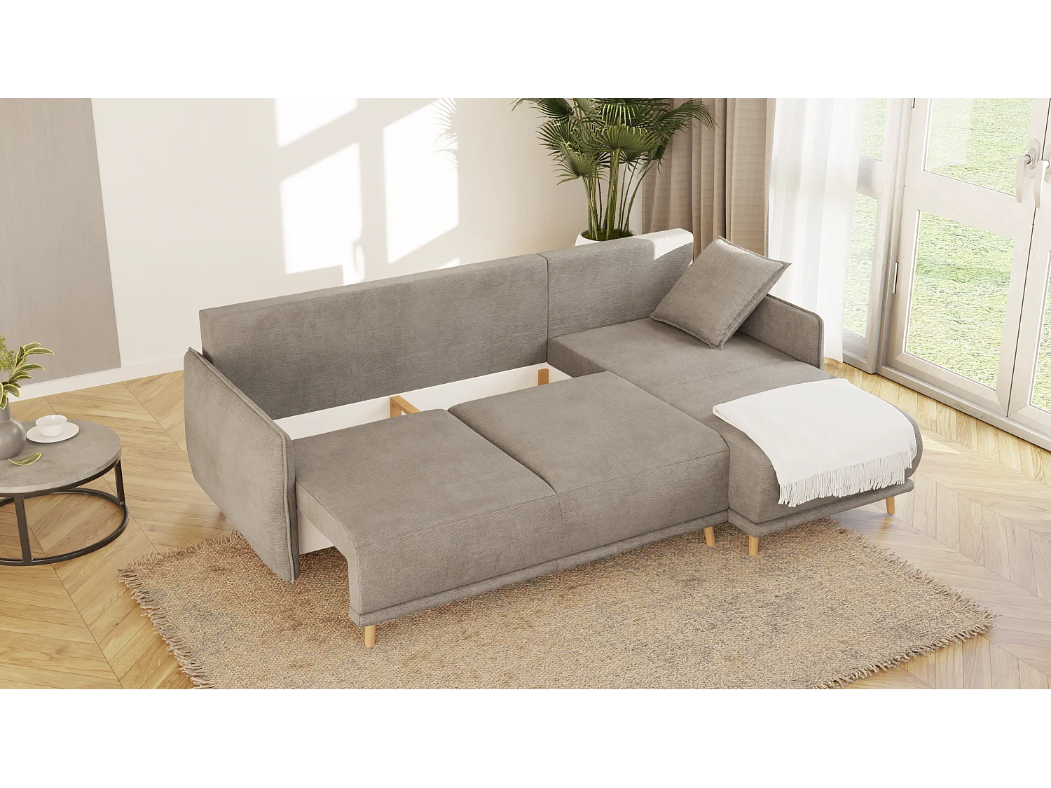 Ecksofa Noah mit Bettfunktion und Bettkasten, im skandinavischen Design