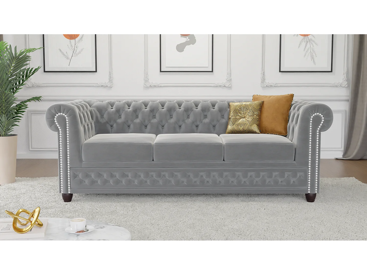 Liv 3-Sitzer Chesterfield Sofa mit Schlaffunktion Samt Bezug