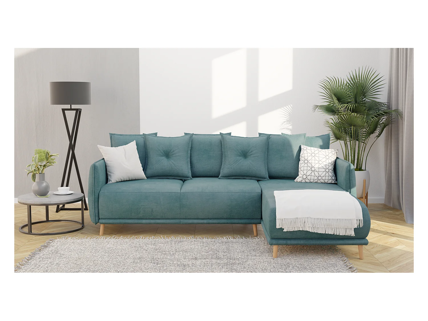 Ecksofa Noah mit Bettfunktion und Bettkasten, im skandinavischen Design