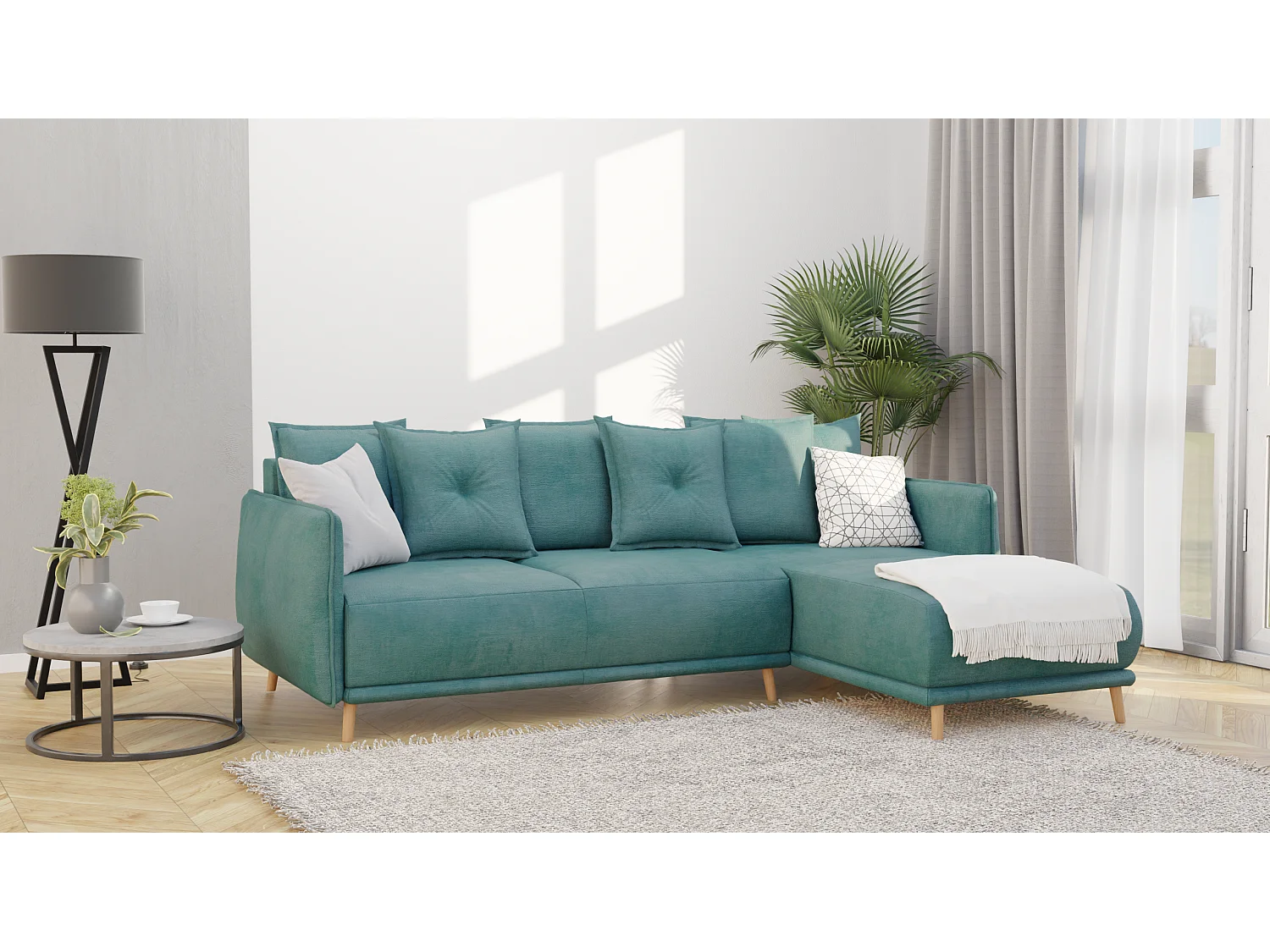 Ecksofa Noah mit Bettfunktion und Bettkasten, im skandinavischen Design