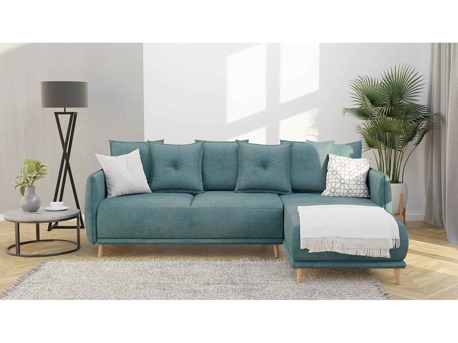 Ecksofa Noah mit Bettfunktion und Bettkasten, im skandinavischen Design