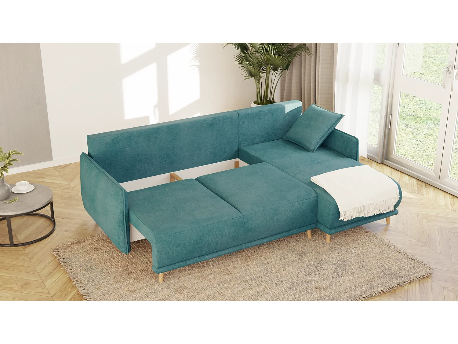 Ecksofa Noah mit Bettfunktion und Bettkasten, im skandinavischen Design