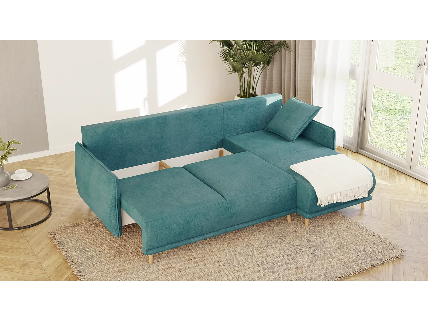 Ecksofa Noah mit Bettfunktion und Bettkasten, im skandinavischen Design