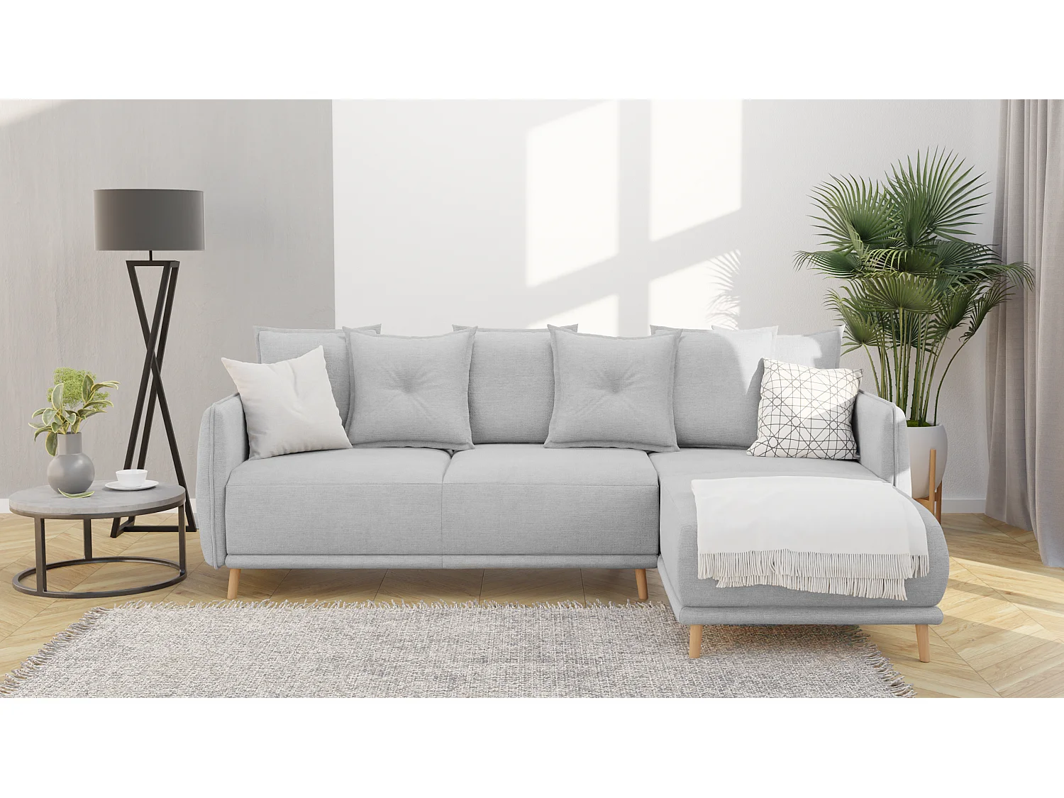 Ecksofa Noah mit Bettfunktion und Bettkasten, im skandinavischen Design