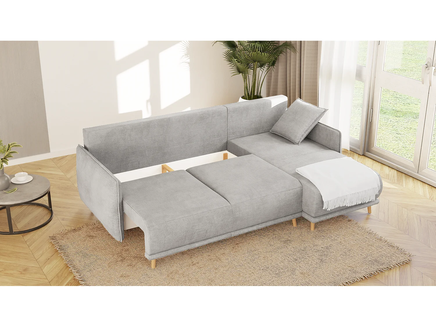 Ecksofa Noah mit Bettfunktion und Bettkasten, im skandinavischen Design