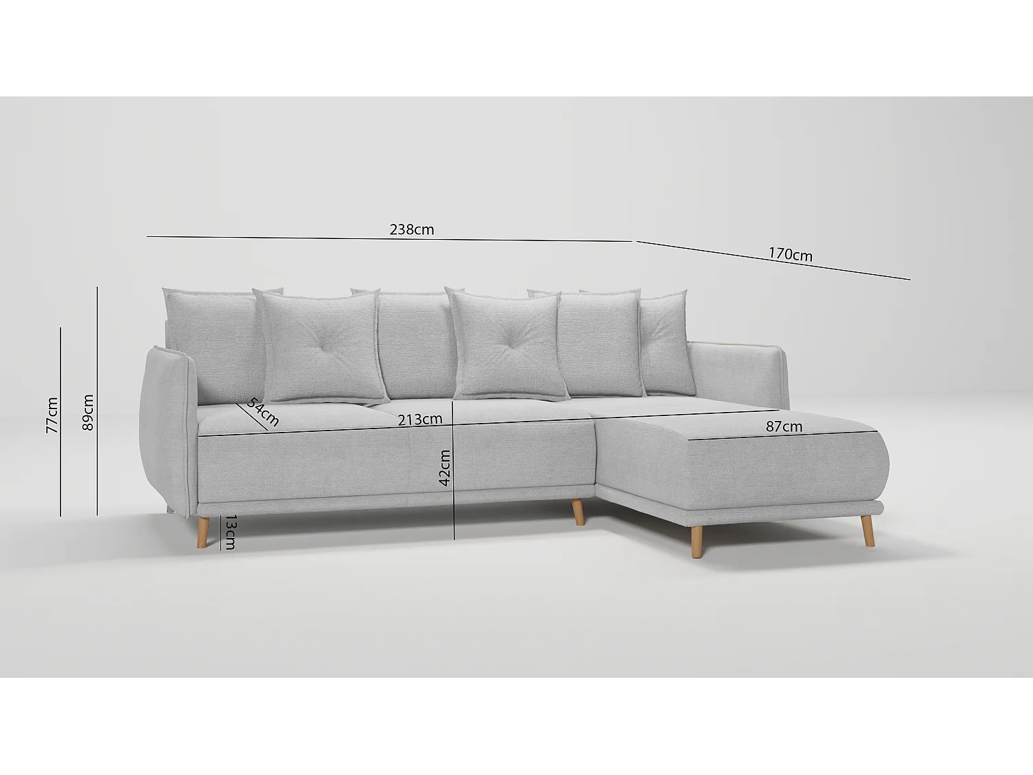 Ecksofa Noah mit Bettfunktion und Bettkasten, im skandinavischen Design