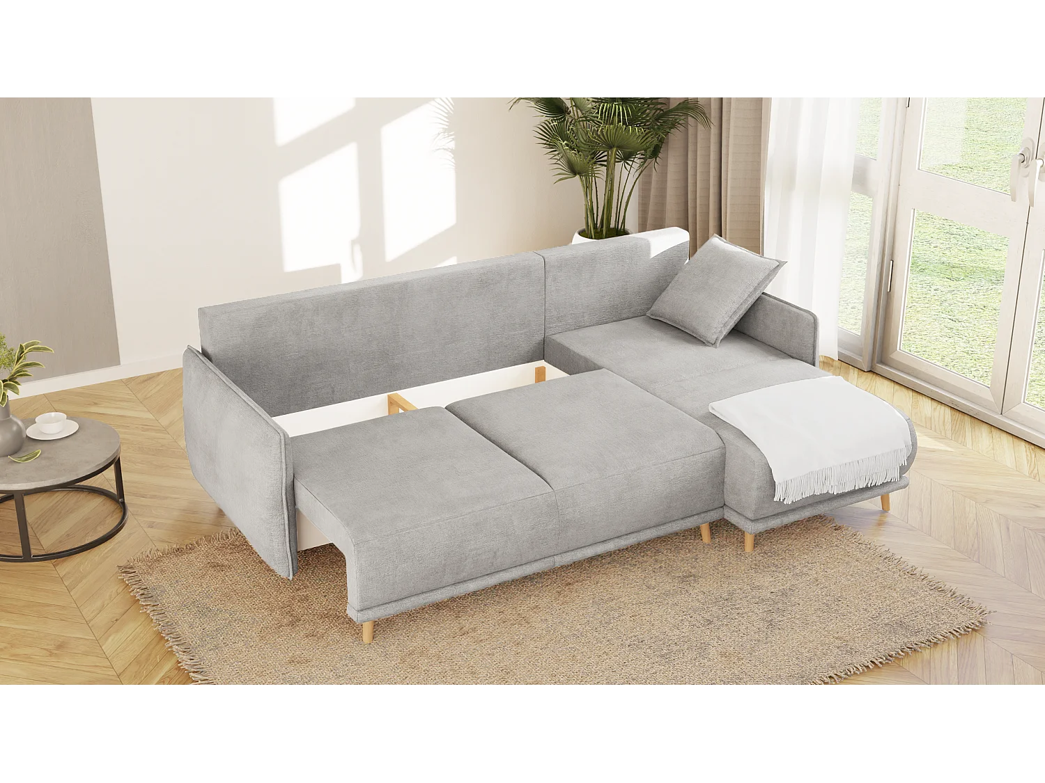 Ecksofa Noah mit Bettfunktion und Bettkasten, im skandinavischen Design