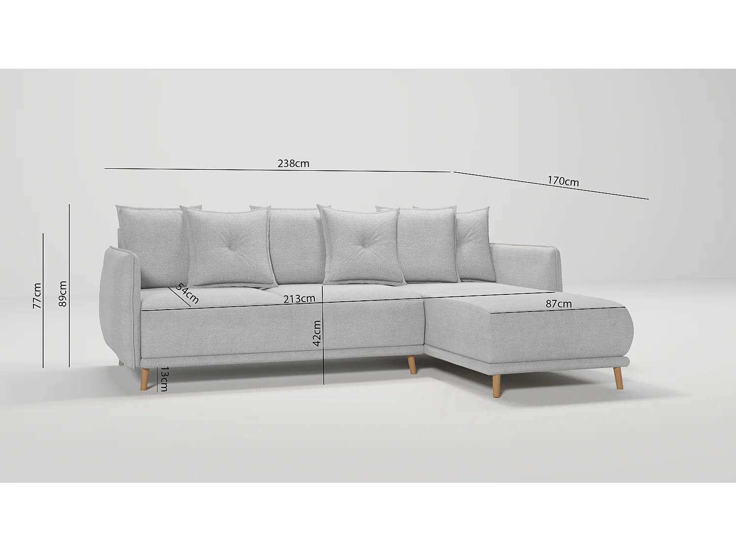 Ecksofa Noah mit Bettfunktion und Bettkasten, im skandinavischen Design
