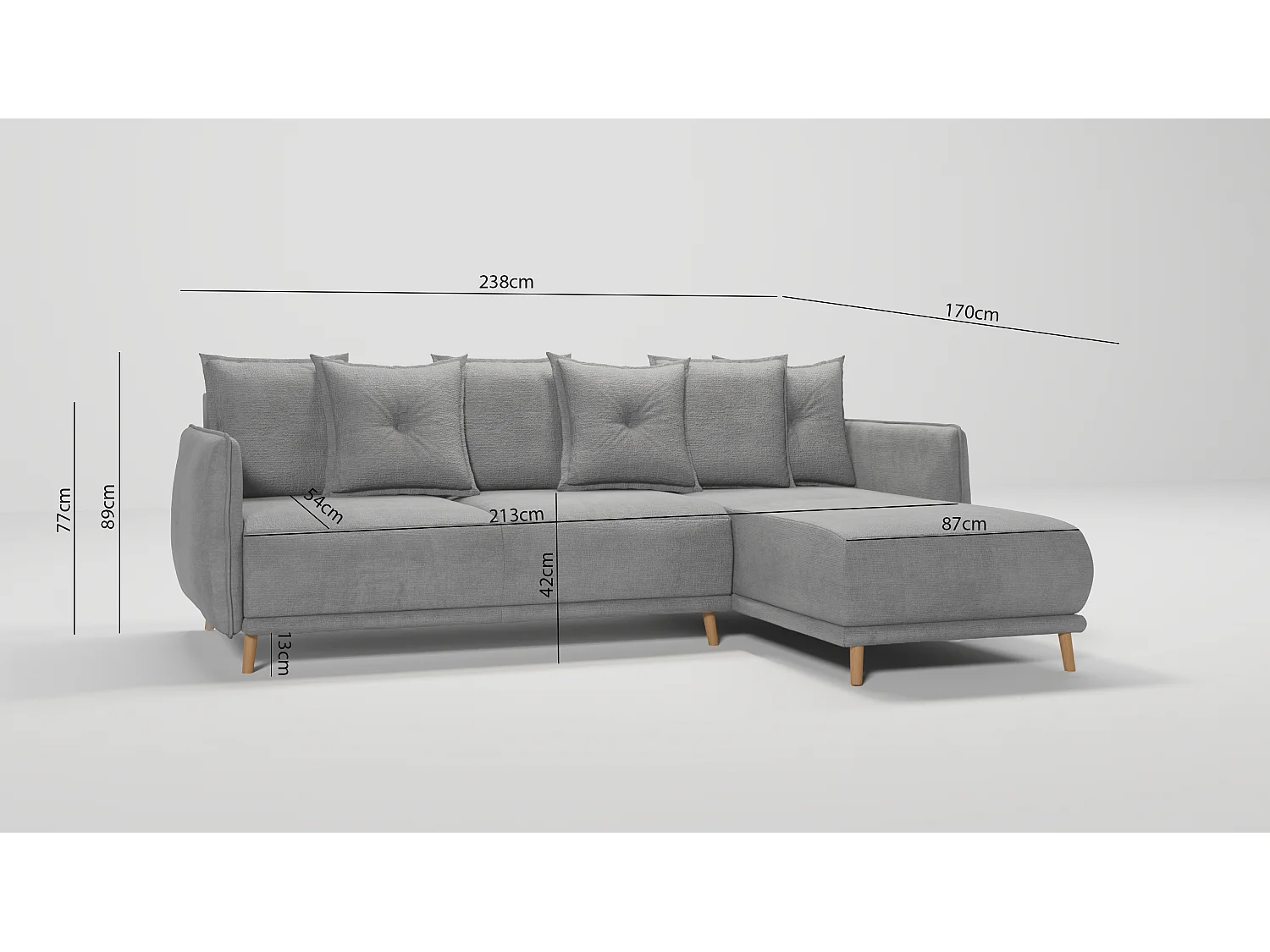 Ecksofa Noah mit Bettfunktion und Bettkasten, im skandinavischen Design