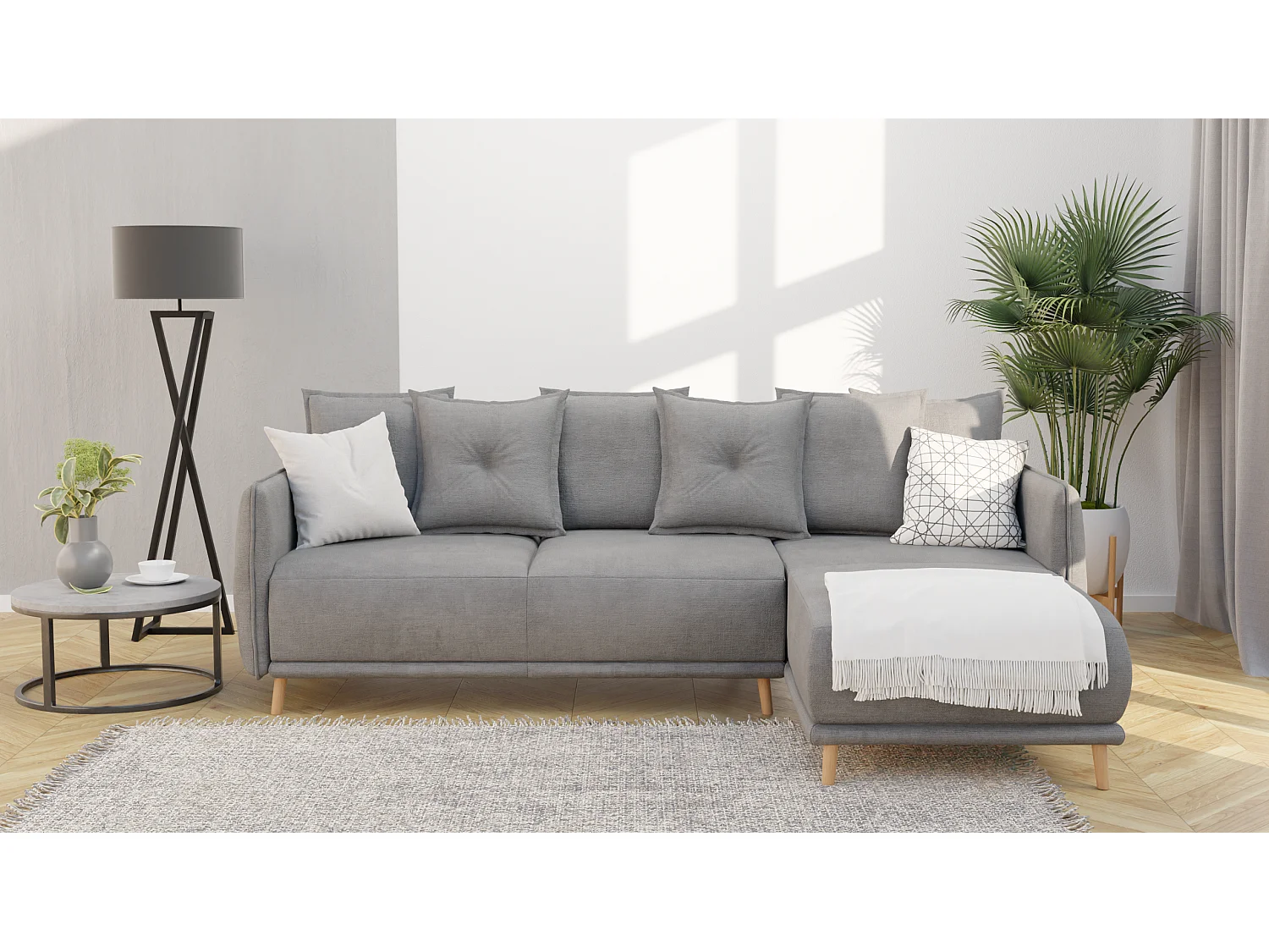 Ecksofa Noah mit Bettfunktion und Bettkasten, im skandinavischen Design