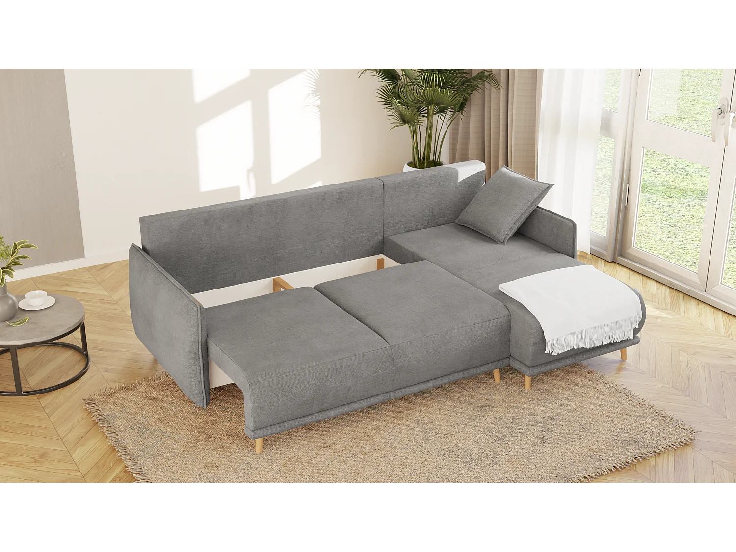Ecksofa Noah mit Bettfunktion und Bettkasten, im skandinavischen Design