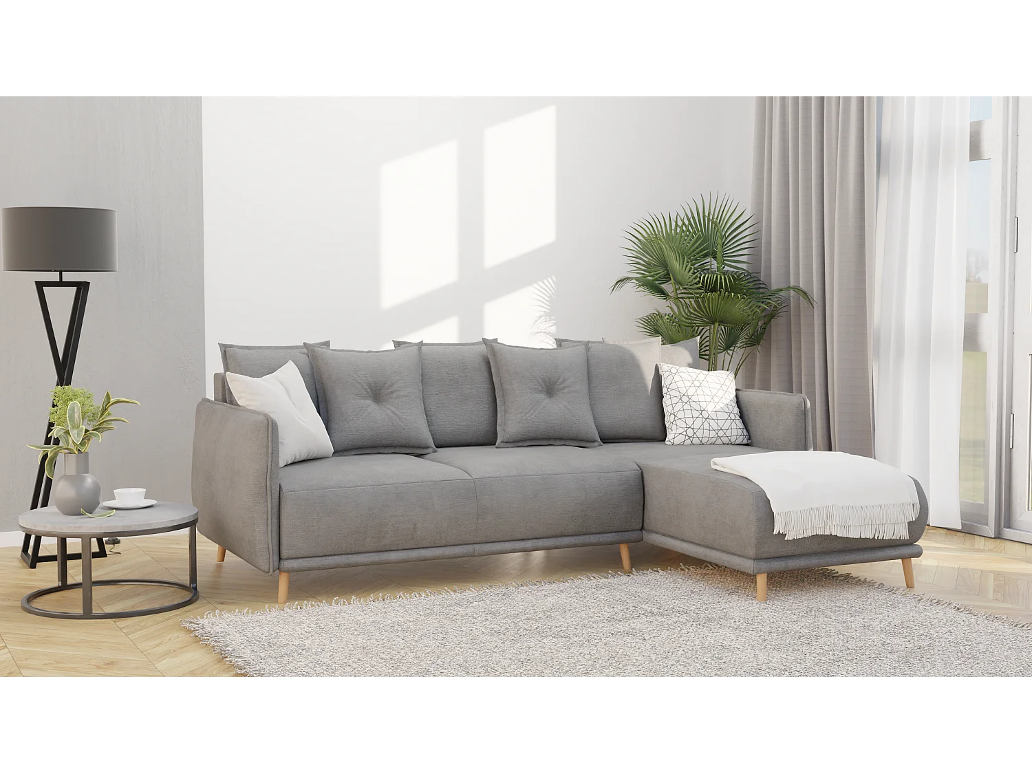 Ecksofa Noah mit Bettfunktion und Bettkasten, im skandinavischen Design