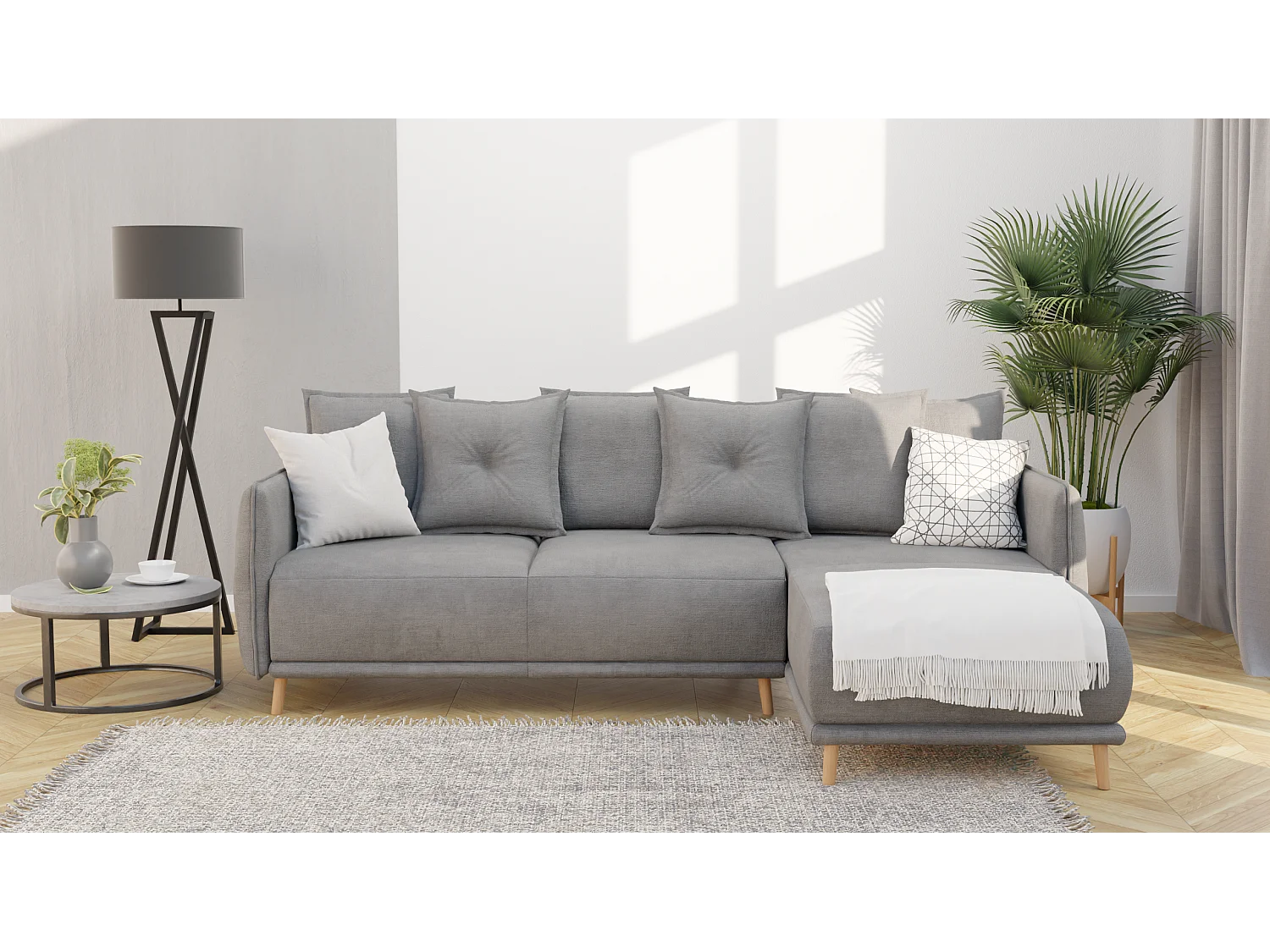 Ecksofa Noah mit Bettfunktion und Bettkasten, im skandinavischen Design