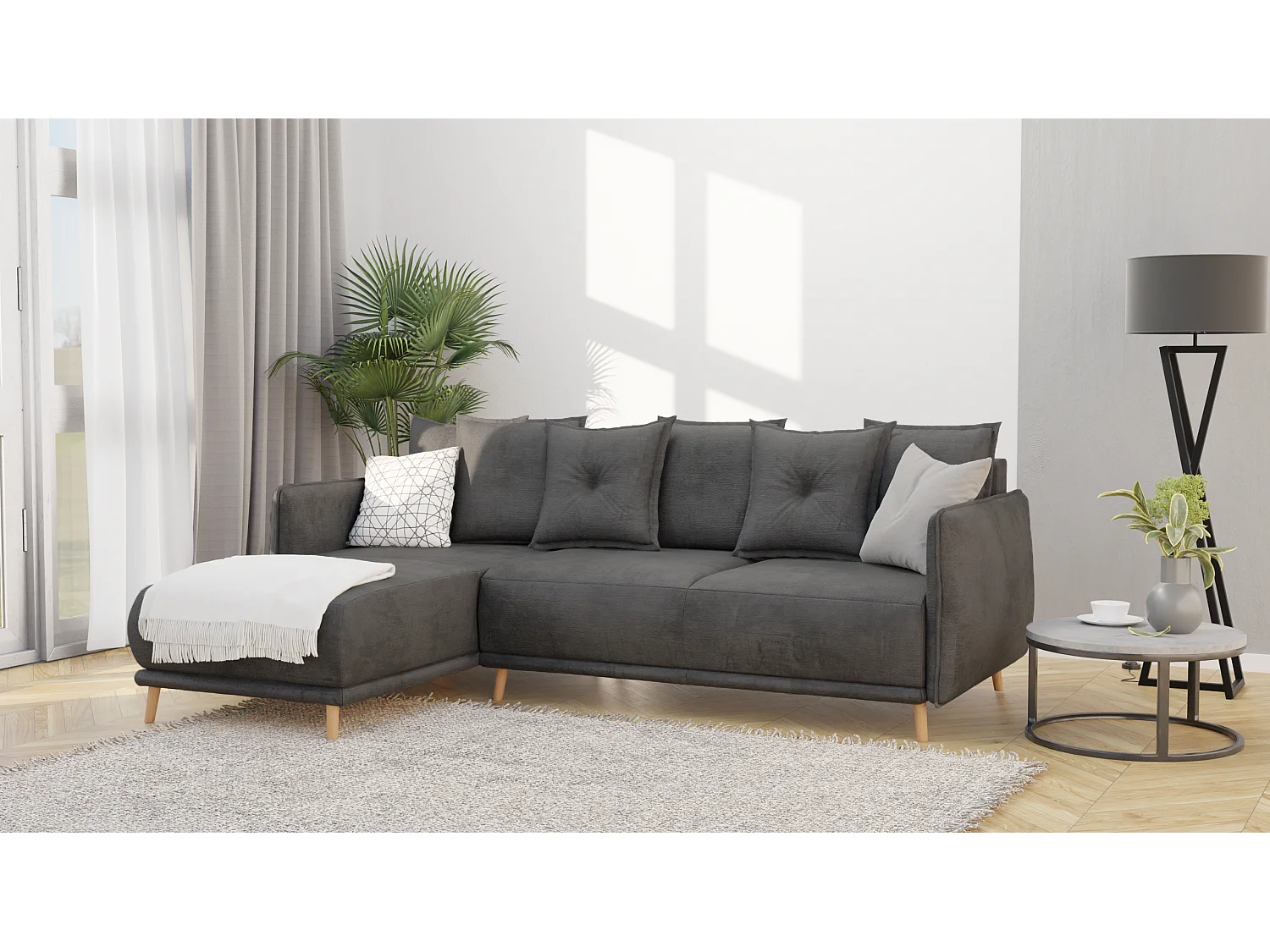 Ecksofa Noah mit Bettfunktion und Bettkasten, im skandinavischen Design