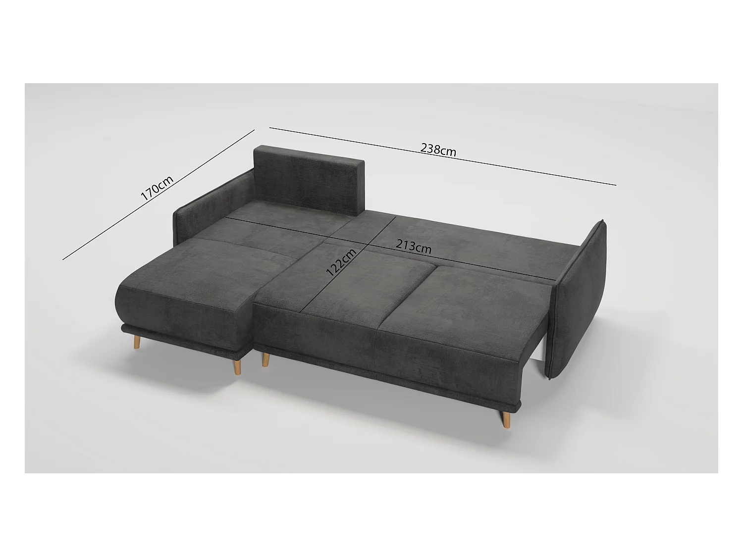 Ecksofa Noah mit Bettfunktion und Bettkasten, im skandinavischen Design