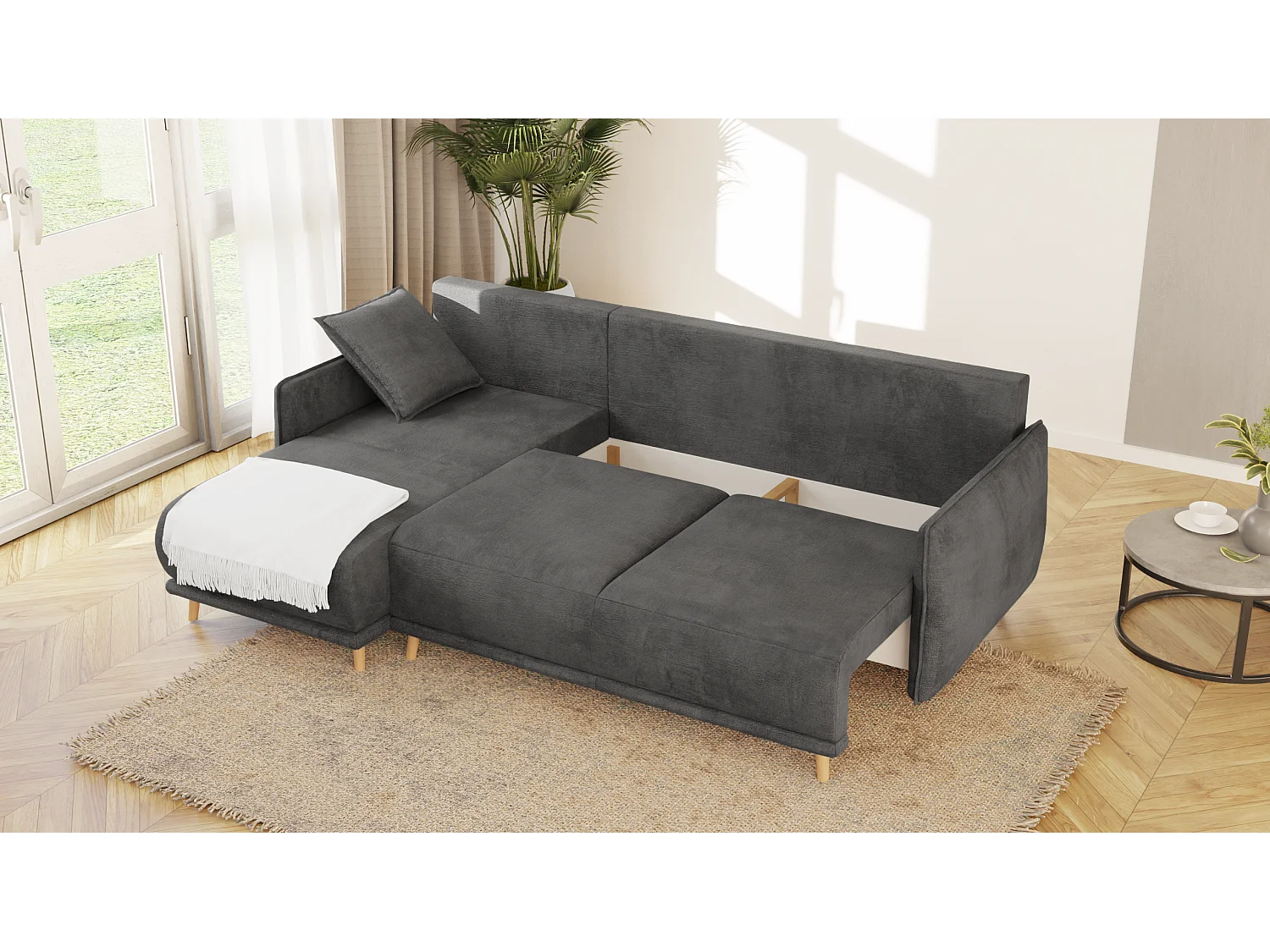 Ecksofa Noah mit Bettfunktion und Bettkasten, im skandinavischen Design