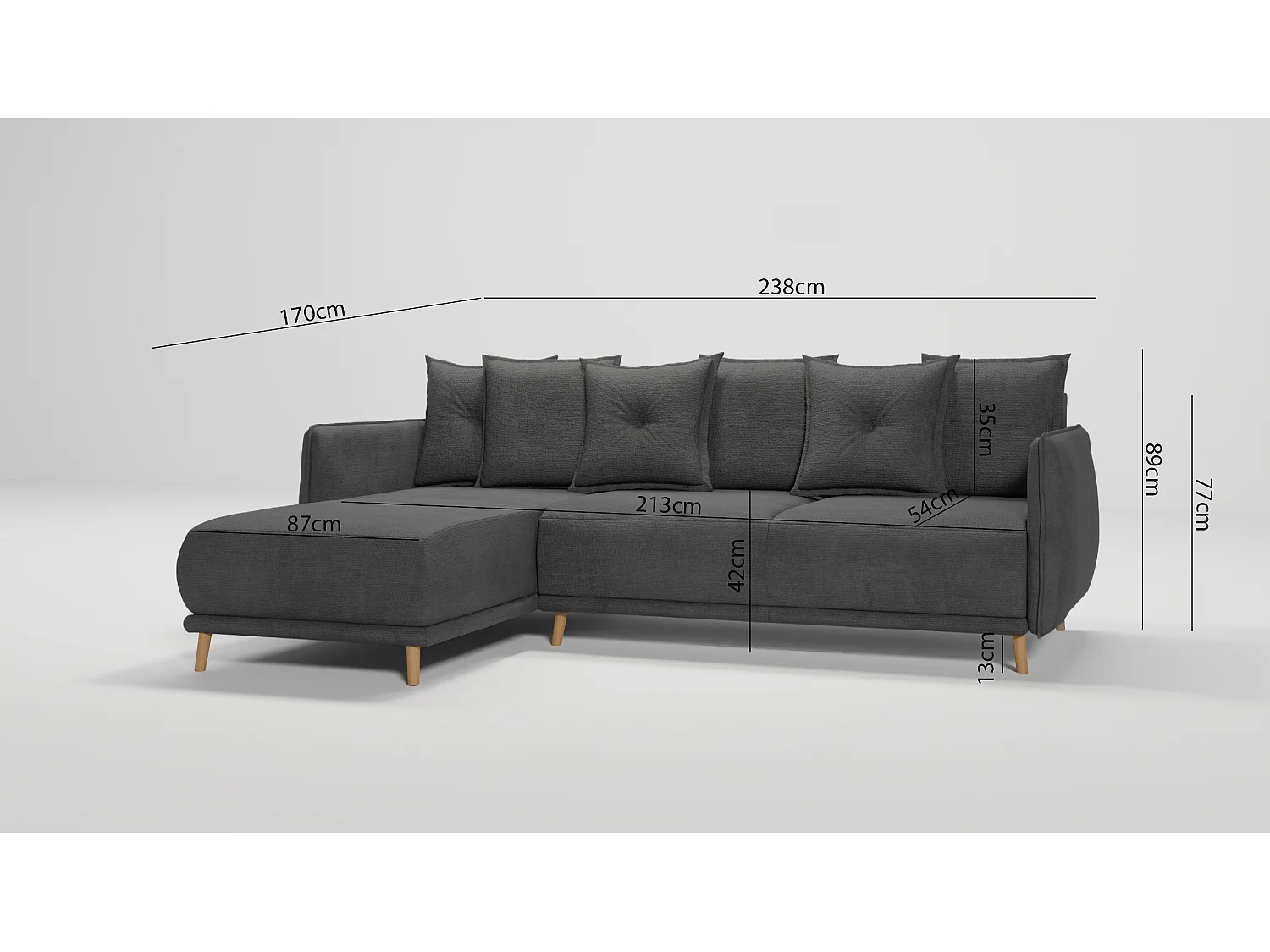 Ecksofa Noah mit Bettfunktion und Bettkasten, im skandinavischen Design