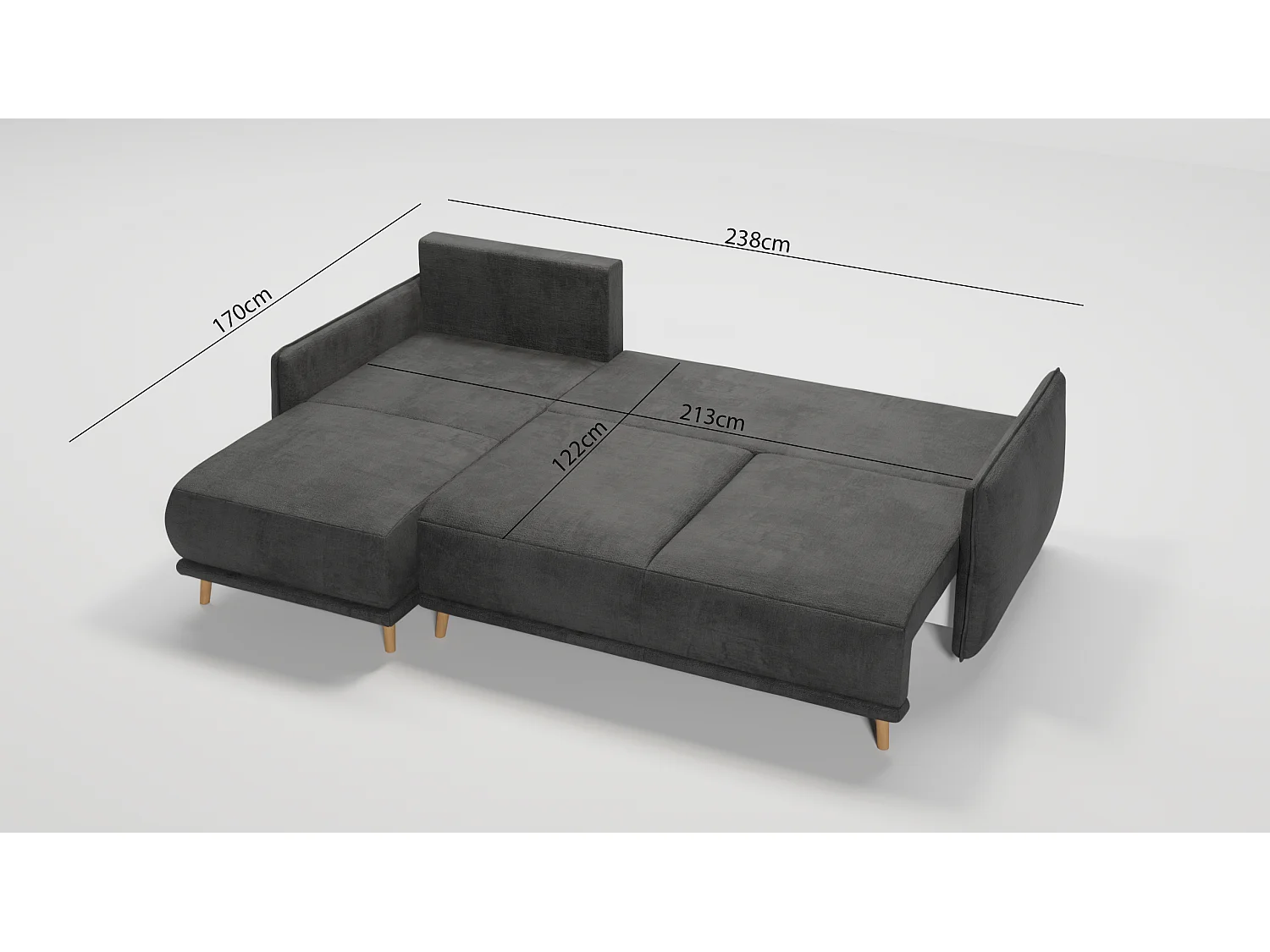 Ecksofa Noah mit Bettfunktion und Bettkasten, im skandinavischen Design