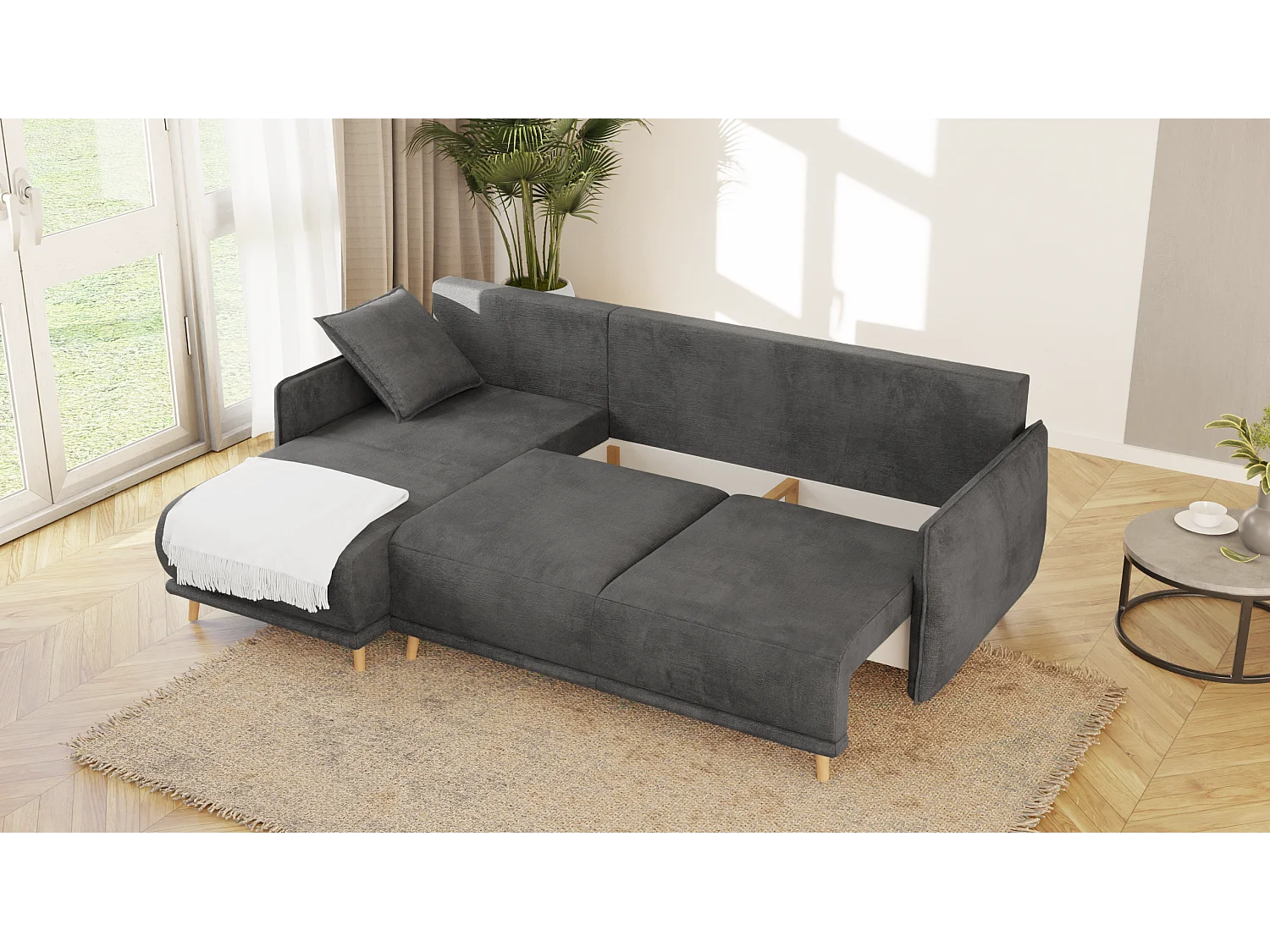 Ecksofa Noah mit Bettfunktion und Bettkasten, im skandinavischen Design