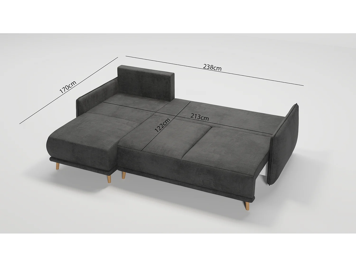 Ecksofa Noah mit Bettfunktion und Bettkasten, im skandinavischen Design