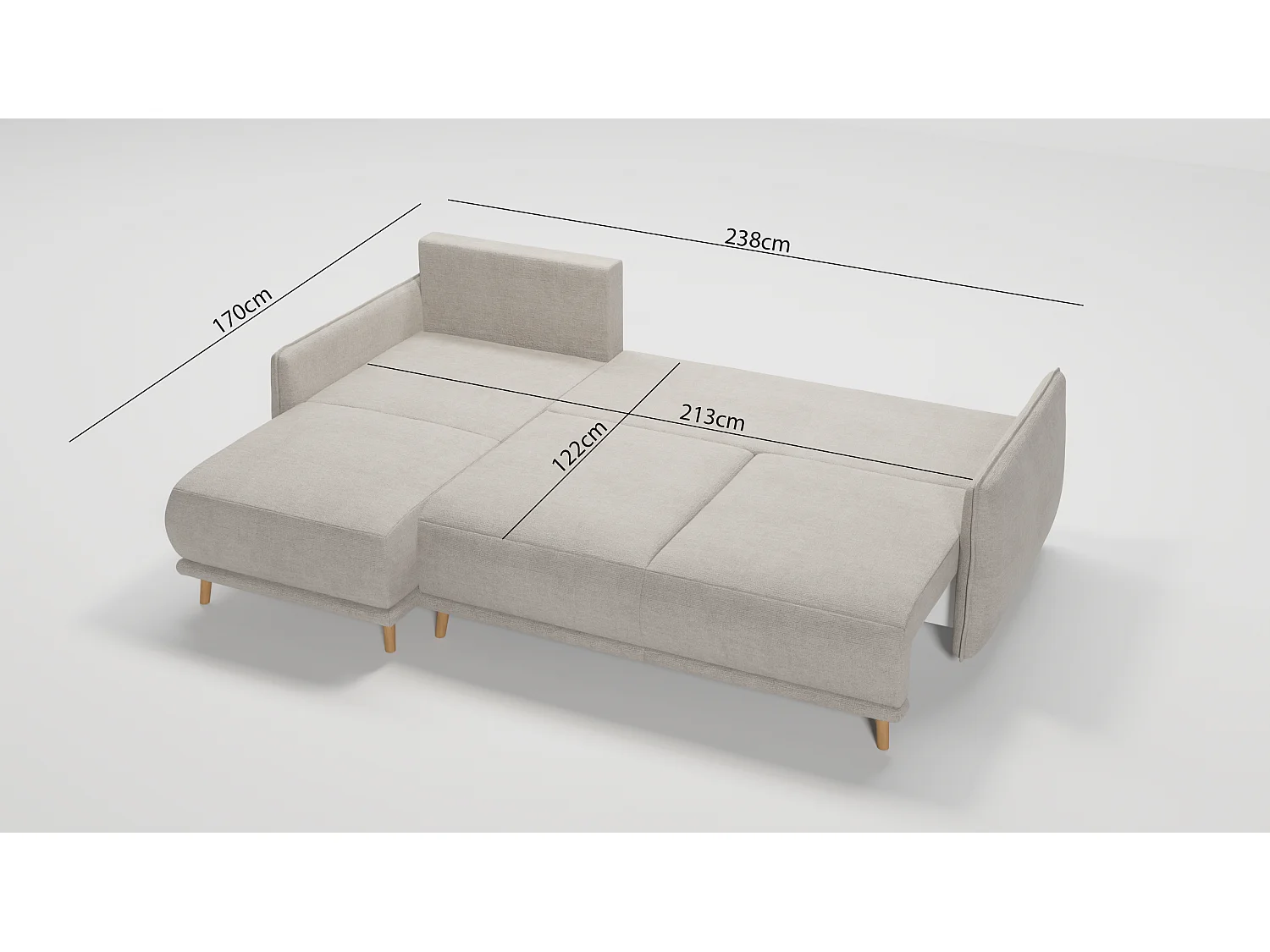 Ecksofa Noah mit Bettfunktion und Bettkasten, im skandinavischen Design