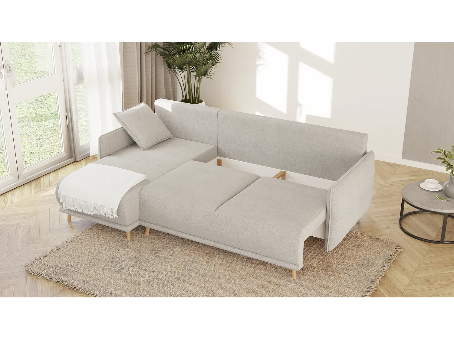 Ecksofa Noah mit Bettfunktion und Bettkasten, im skandinavischen Design