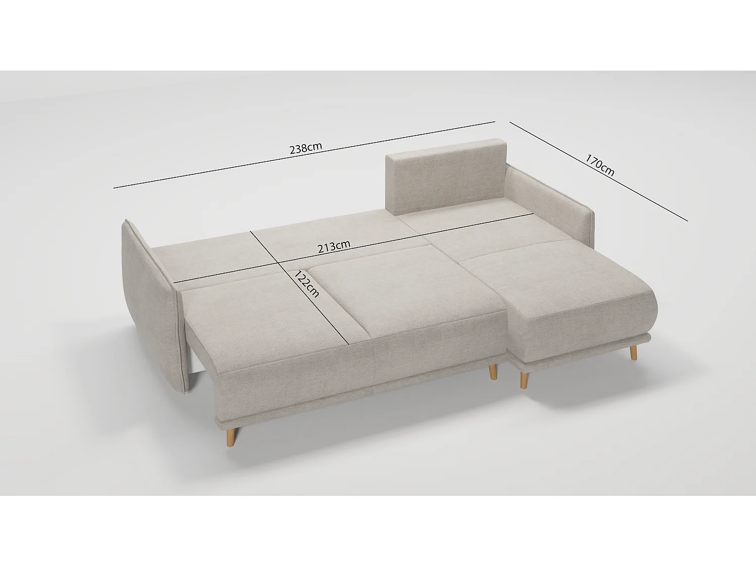 Ecksofa Noah mit Bettfunktion und Bettkasten, im skandinavischen Design