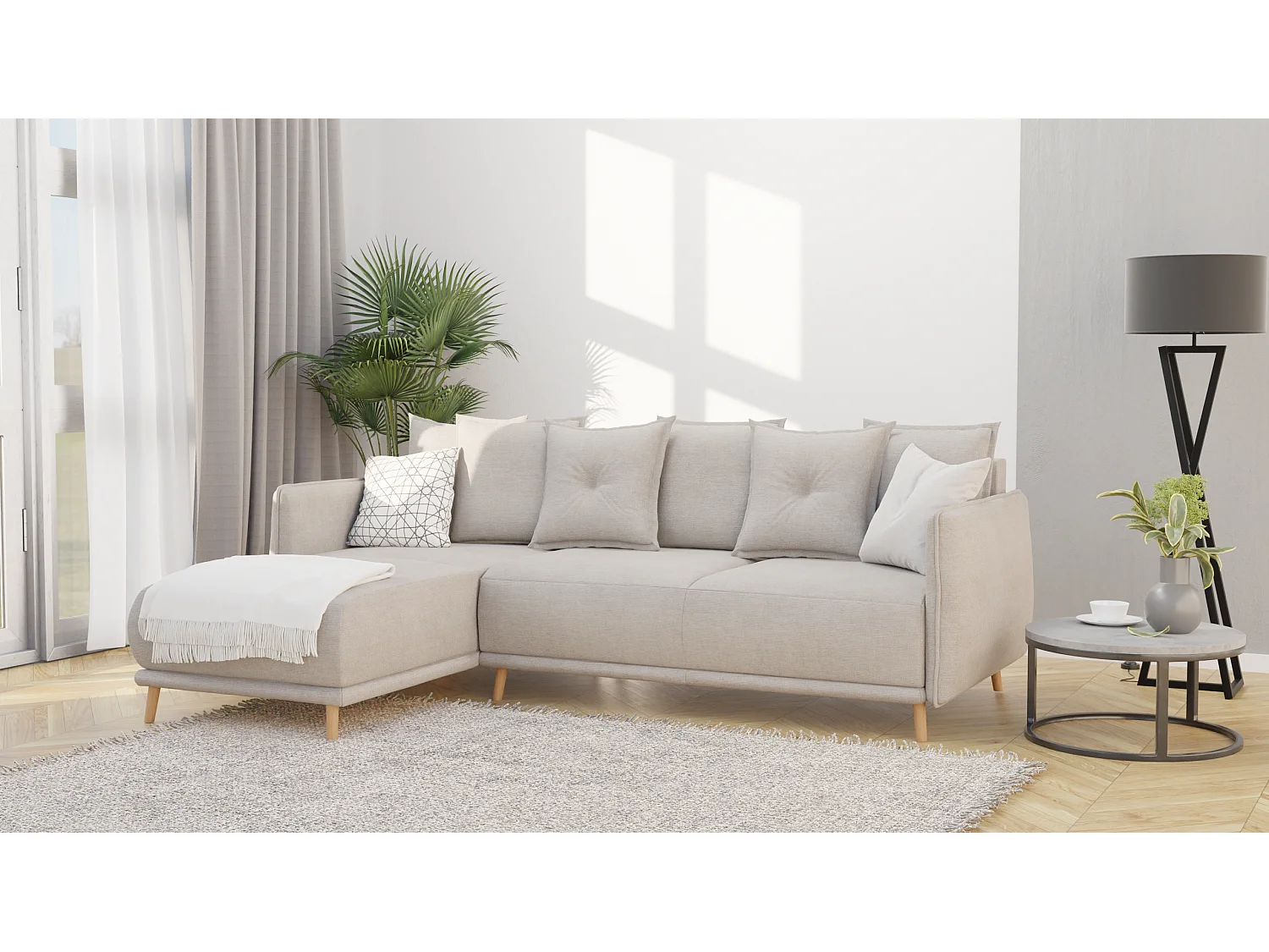 Ecksofa Noah mit Bettfunktion und Bettkasten, im skandinavischen Design