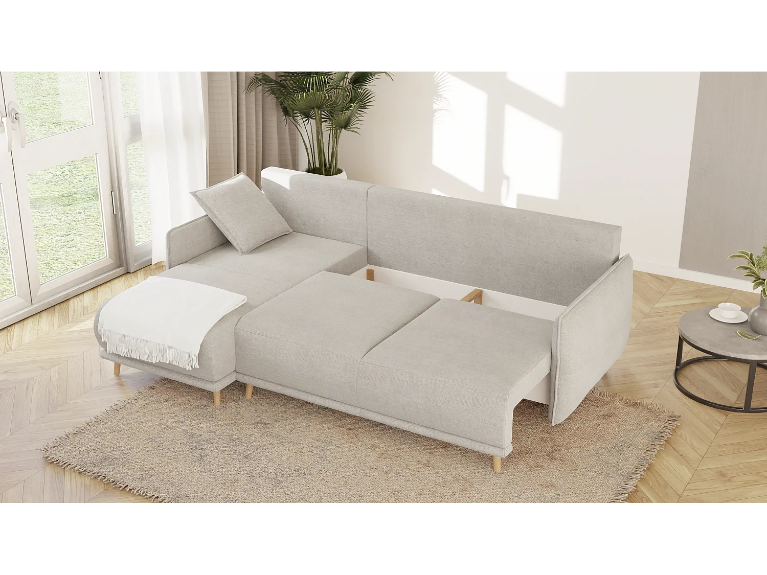 Ecksofa Noah mit Bettfunktion und Bettkasten, im skandinavischen Design