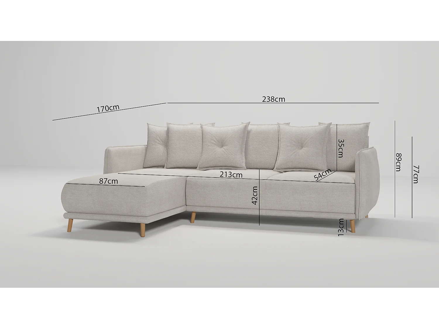 Ecksofa Noah mit Bettfunktion und Bettkasten, im skandinavischen Design
