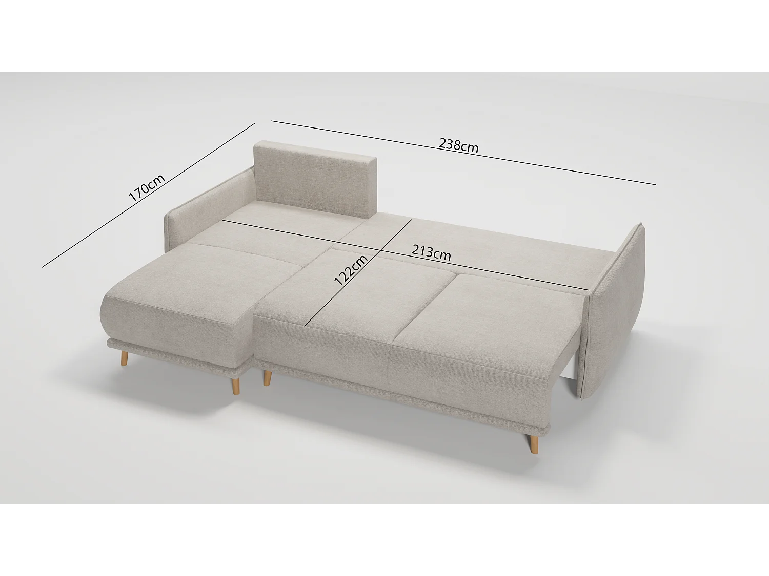 Ecksofa Noah mit Bettfunktion und Bettkasten, im skandinavischen Design