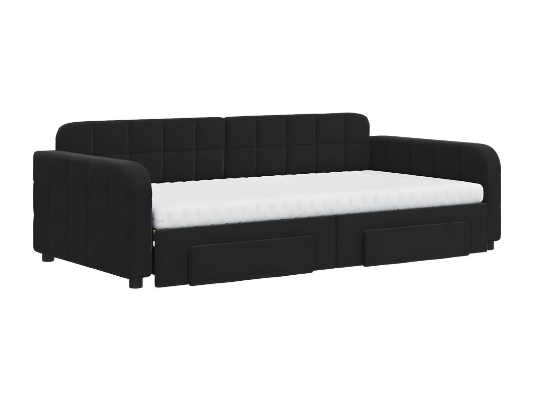 Dagbed met onderschuifbed en lades zwart 100x200 cm fluweel