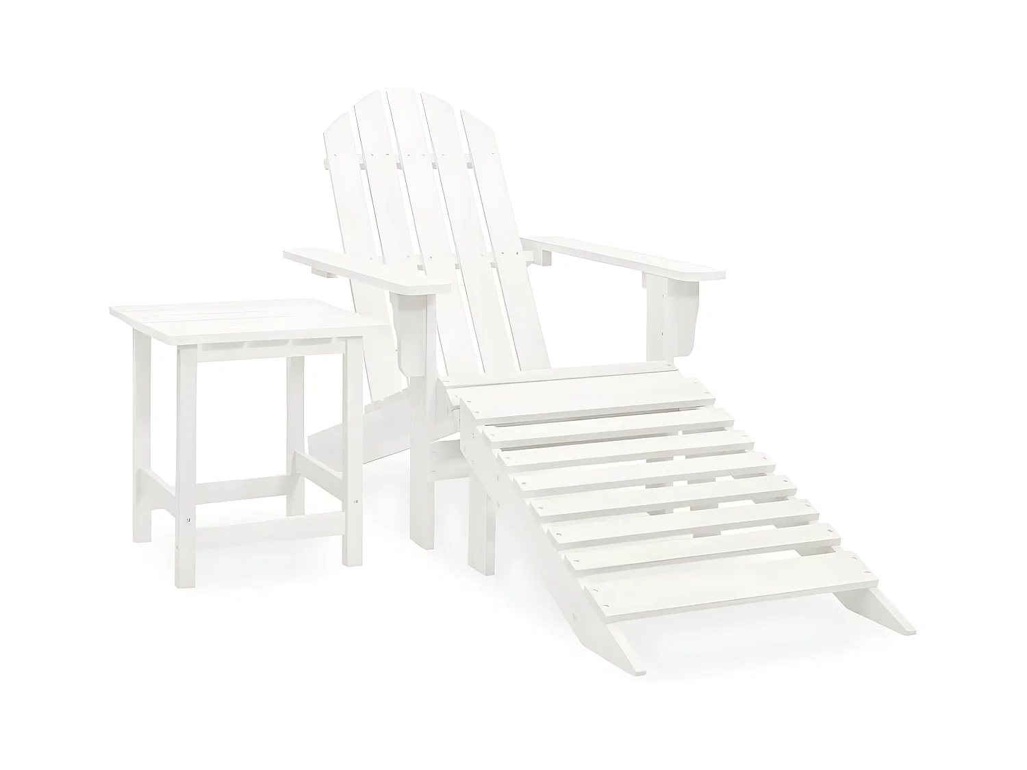 Adirondack-Gartenstuhl mit Ottomane und Tisch aus weißer Tanne