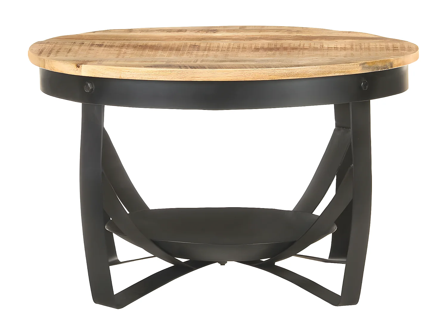 Goldfarbener Couchtisch Ø68x43 cm Rohes Mangoholz