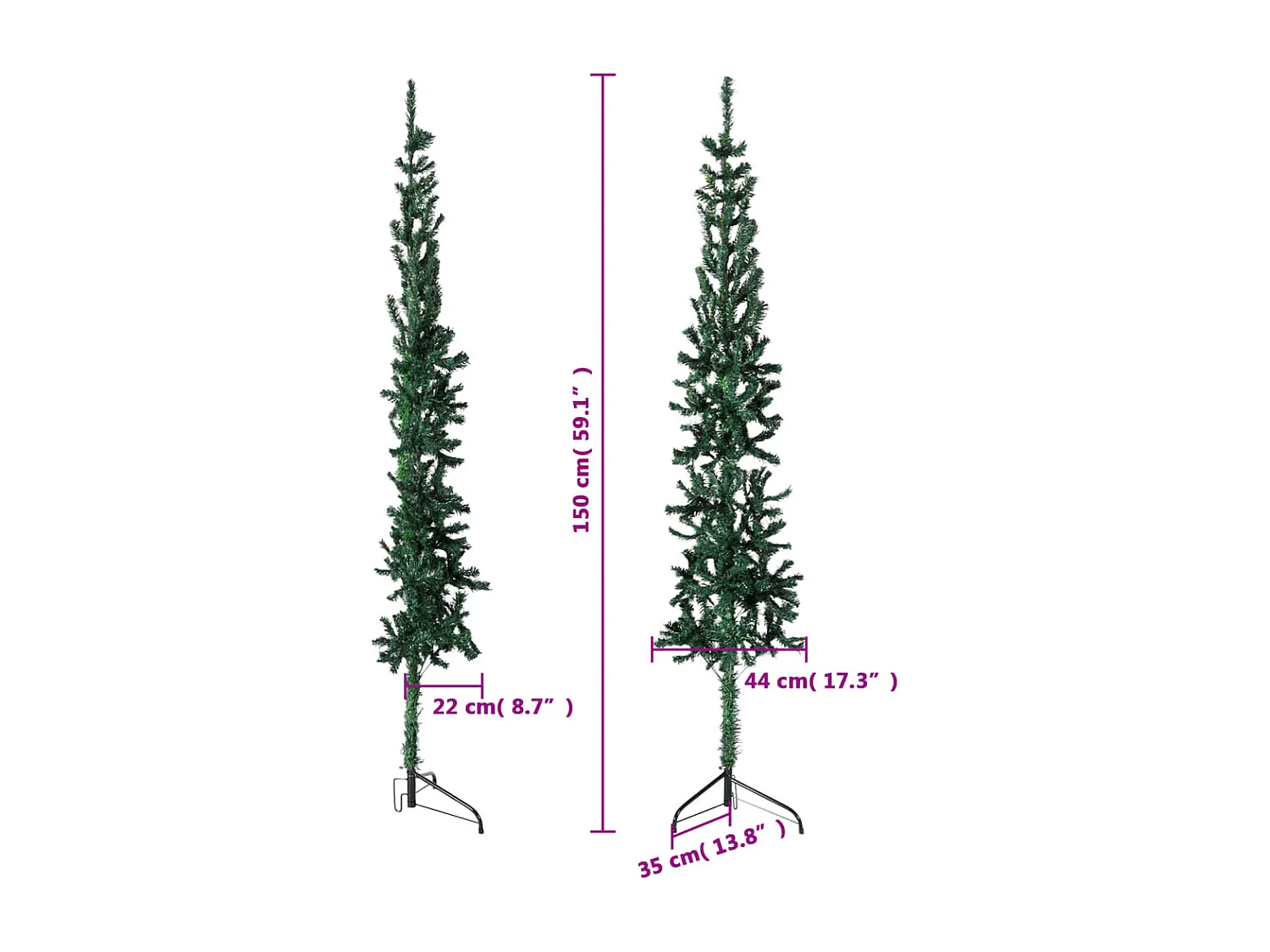 Demi sapin de No?l artificiel mince avec support Vert 150 cm