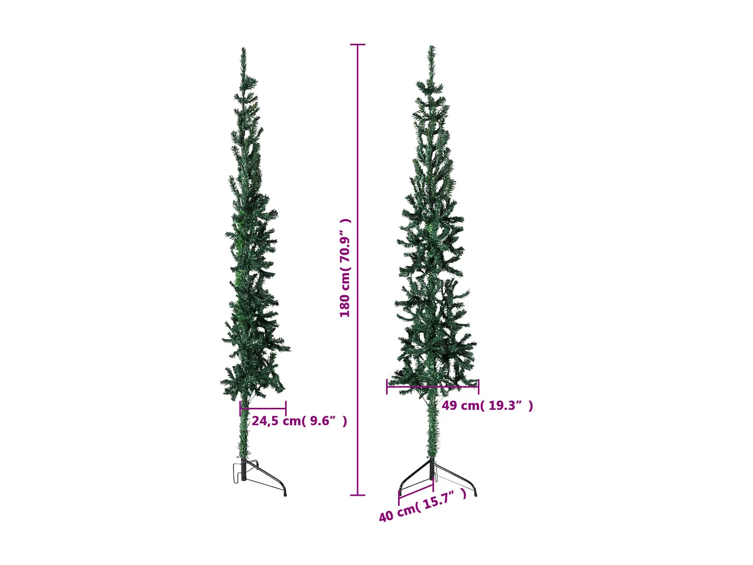 Demi sapin de No?l artificiel mince avec support Vert 180 cm