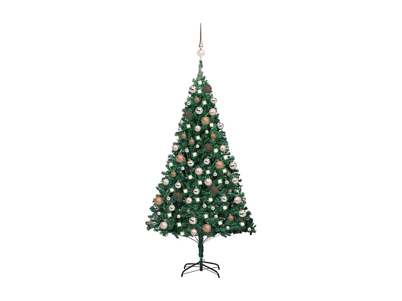 Albero di Natale artificiale preilluminato e palline verdi 180 cm PVC