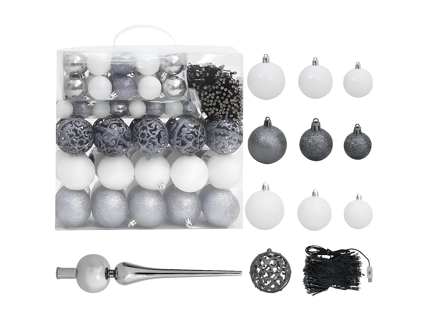 Albero di Natale artificiale/palline preilluminato 210 cm 910 rami