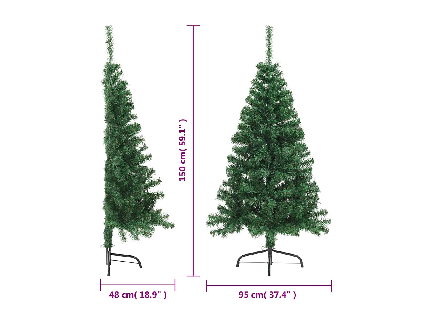 Medio árbol de Navidad artificial con soporte verde 150 cm PVC