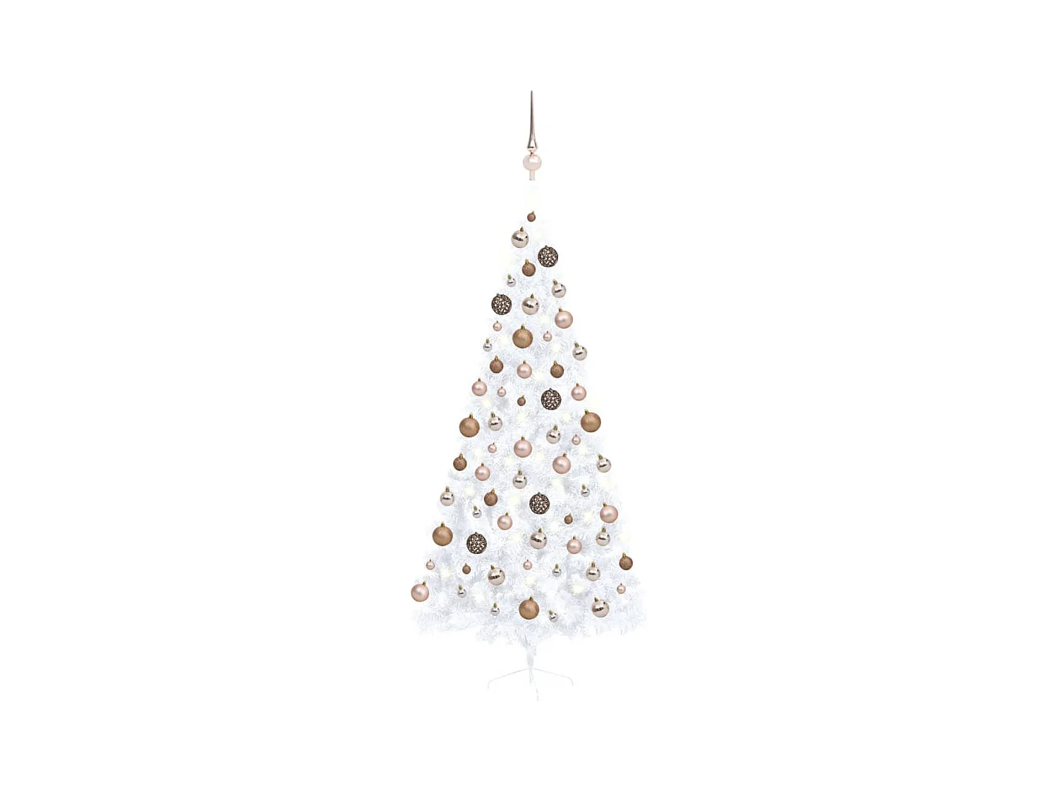 Mezzo albero di Natale artificiale preilluminato e palline bianche 210 cm